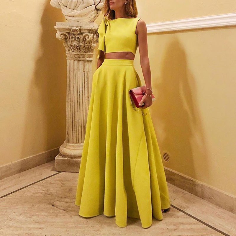 330ED18D-52D4-A169-C11F-E499647C982E.jpg Fashion Yellow Frill Sleeve A-line Date Two-piece Set - Image 1