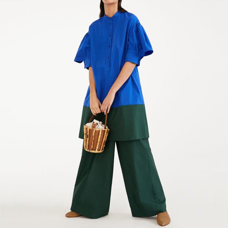 3A676AE7-8351-70DD-AE2B-CD23348C573E.jpg Color Block Puff Sleeve Tunic & Pants Two-piece Set - Image 1