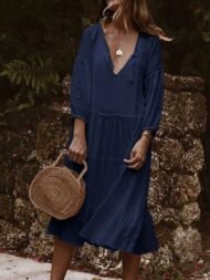 Women's Dresses Loose V-Neck Lace Three-Quarter Sleeve Dress - Image 2