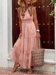 Casual V Neck Sleeveless Maxi Dress - Image 6