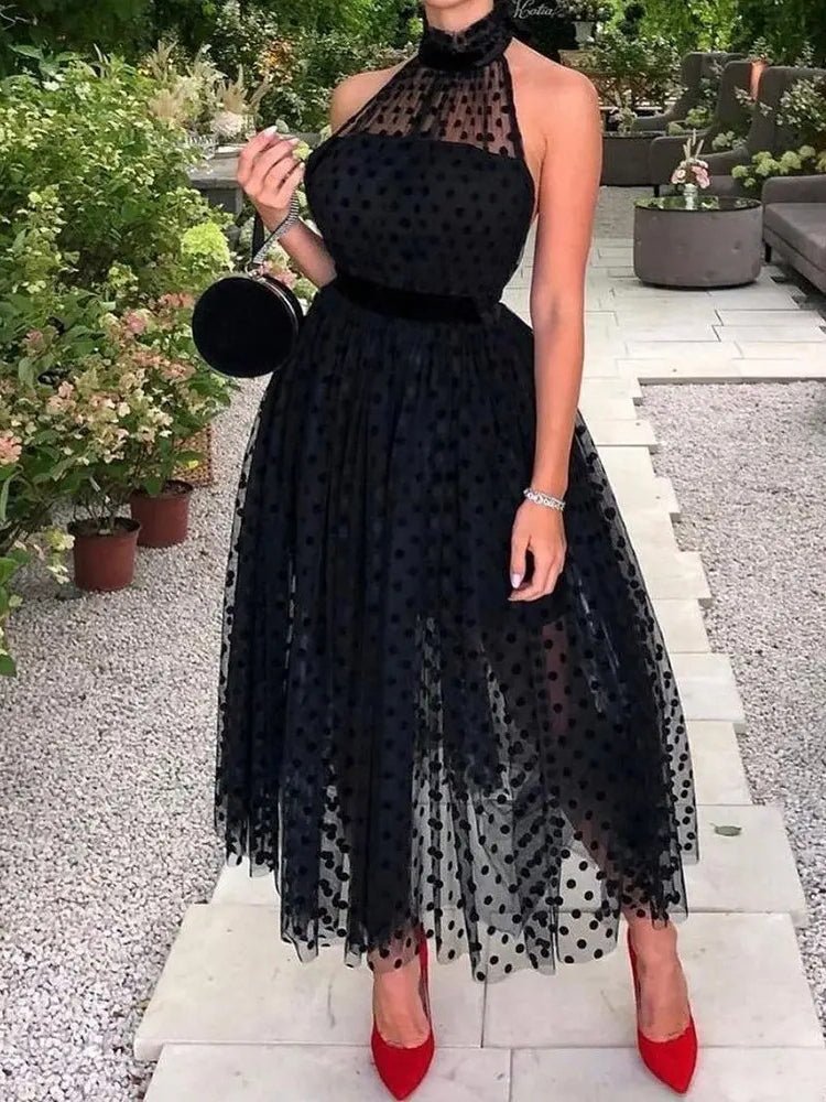 454A7BE8-B14B-CFC5-F5A7-6C9AF7BE03C4.jpg Women's Dresses Halterneck Polka-Dot Bare Back Dress - Image 1