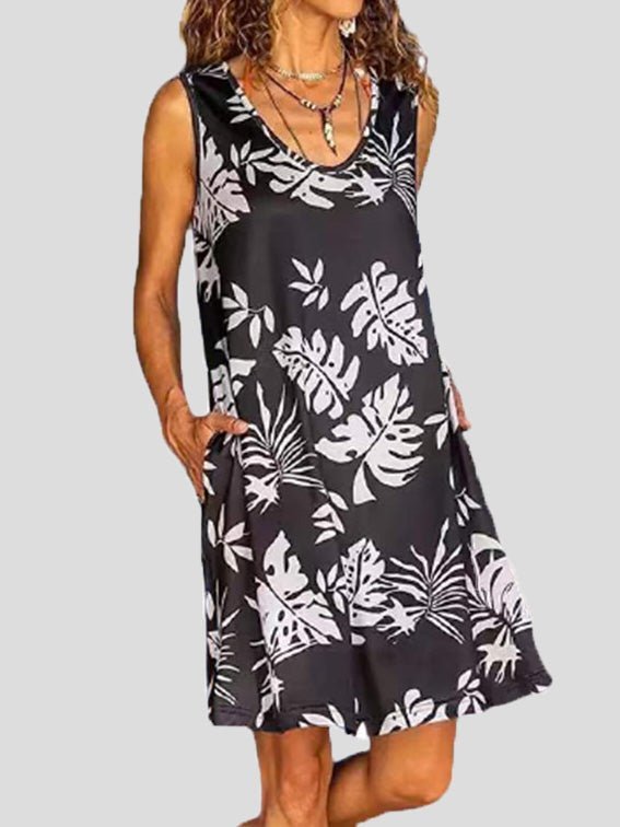 79F066B6-6ABD-5007-F49F-6086865286C8.jpg Women's Dresses Printed Crew Neck Sleeveless Pocket Casual Dress - Image 1