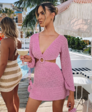 Knitted Cutout Bell Sleeve Dress - Image 3