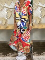 Women's Dresses Loose Printed Split Shirt Maxi Dress - Image 6