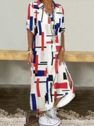 Women's Dresses Loose Printed Split Shirt Maxi Dress - Image 4