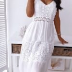 Women's Dresses V-Neck Sling Lace Panel Midi Dress