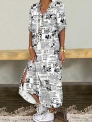 Women's Dresses Loose Printed Split Shirt Maxi Dress - Image 3
