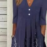 Women's Dresses Printed V-Neck Mid Sleeve Pocket Dress