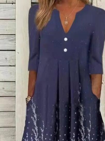 E8D00EAA-F235-954A-587C-047F316DC8A5.jpg Women's Dresses Printed V-Neck Mid Sleeve Pocket Dress - Image 1