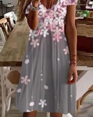 Women's Dresses Floral Print V-Neck Short Sleeve Dress - Image 2