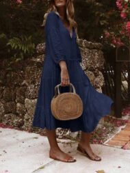 Women's Dresses Loose V-Neck Lace Three-Quarter Sleeve Dress - Image 5